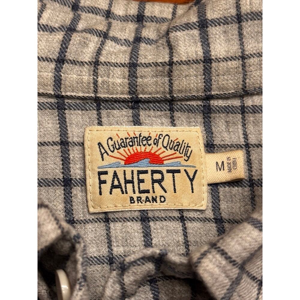 M Faherty Shirt Mens Gray Blue Check Cotton Long Sleeve Button Down - Picture 9 of 10